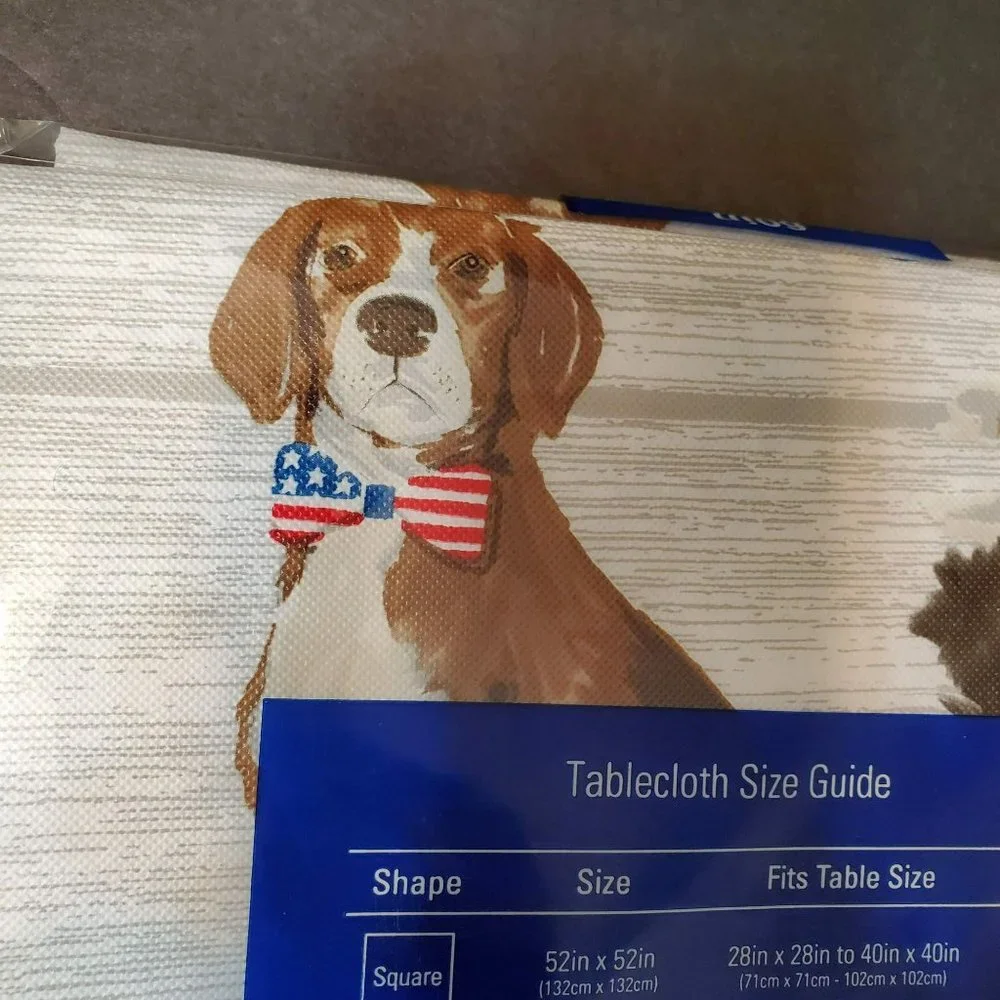 Americana Dogs Vinyl Tablecloth, 52x70, Fourth of July Barbecue Decor NWT